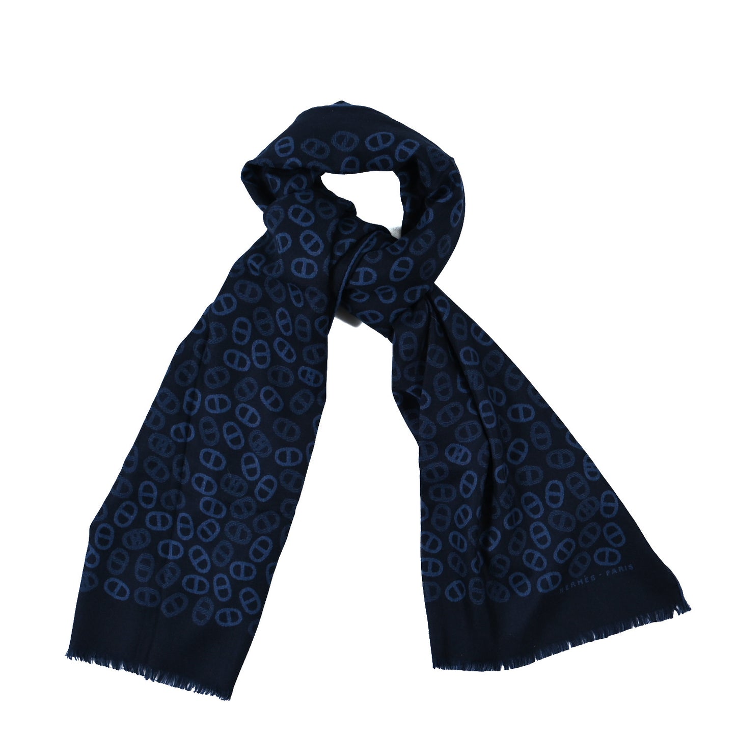 Cashmere Silk Echarpe Tissee Reversible Muffler Marine Bleu Moyen
