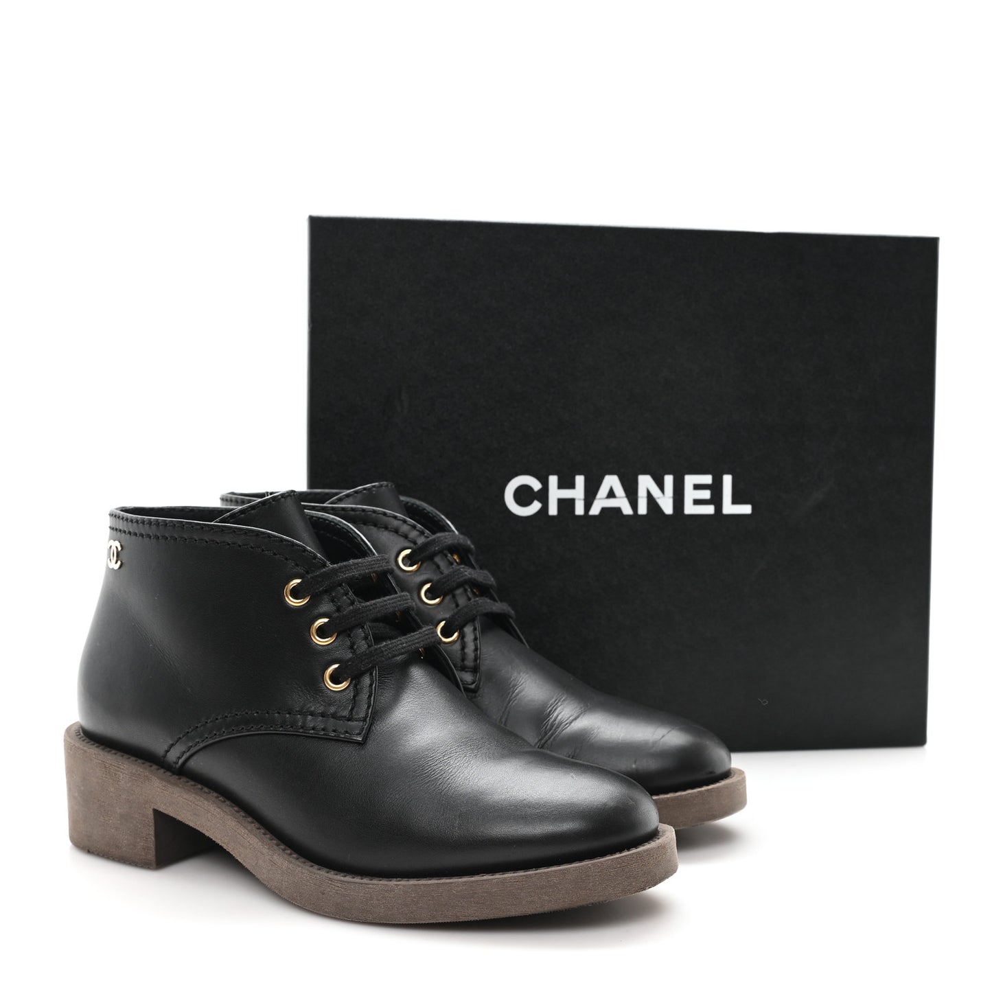 Calfskin Lace Up CC Boots 38 Black