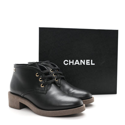 Chanel Calfskin Lace Up CC Boots 38 Black 10 of 10