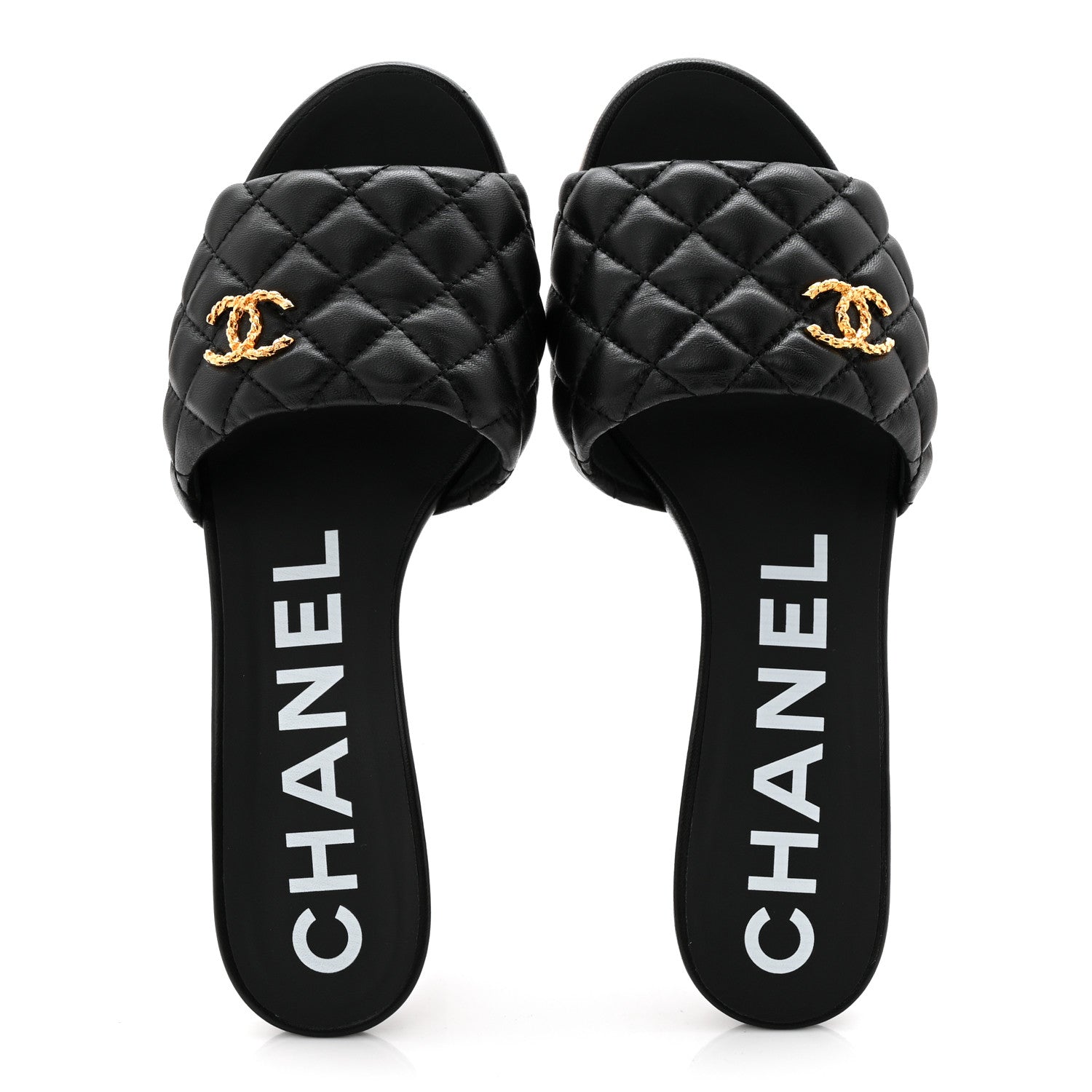Chanel Lambskin Quilted Textured CC Mules 37.5 Black 2 of 10