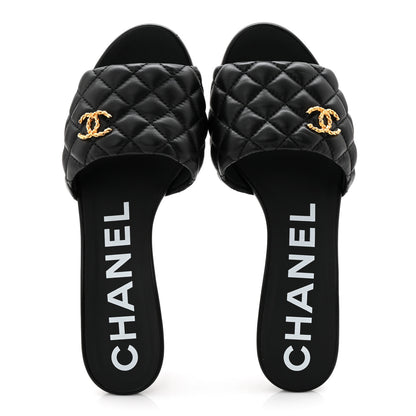 Chanel Lambskin Quilted Textured CC Mules 37.5 Black 2 of 10