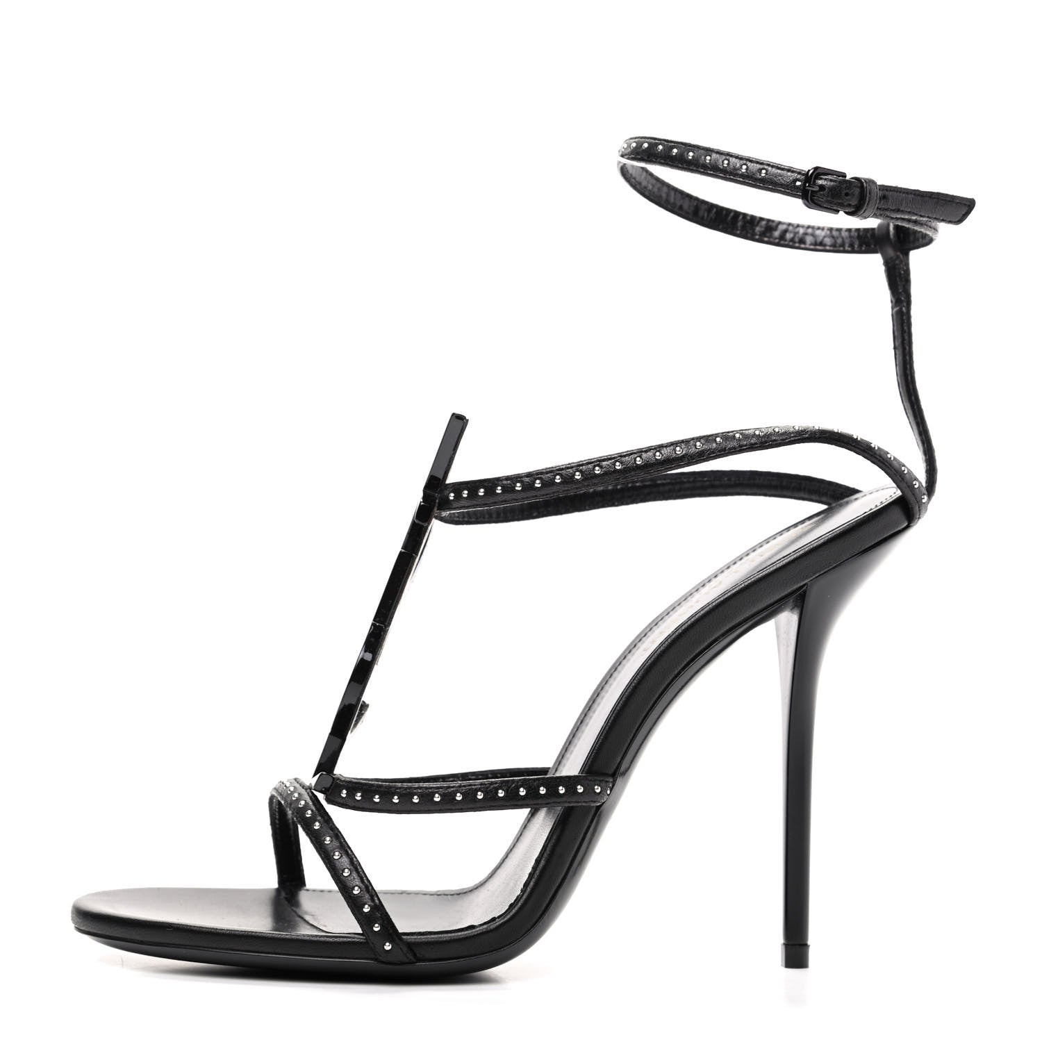 Saint Laurent Calfskin Studded Cassandra 110 Sandals 39 Black 1 of 9