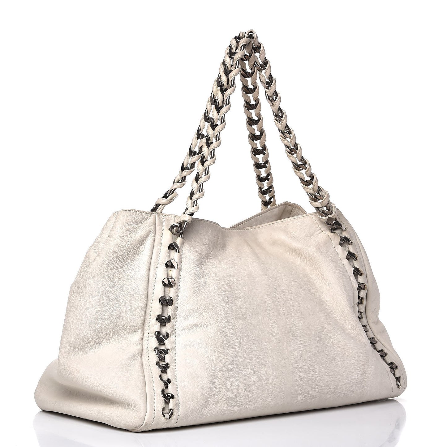 Calfskin Large East West Modern Chain Tote White