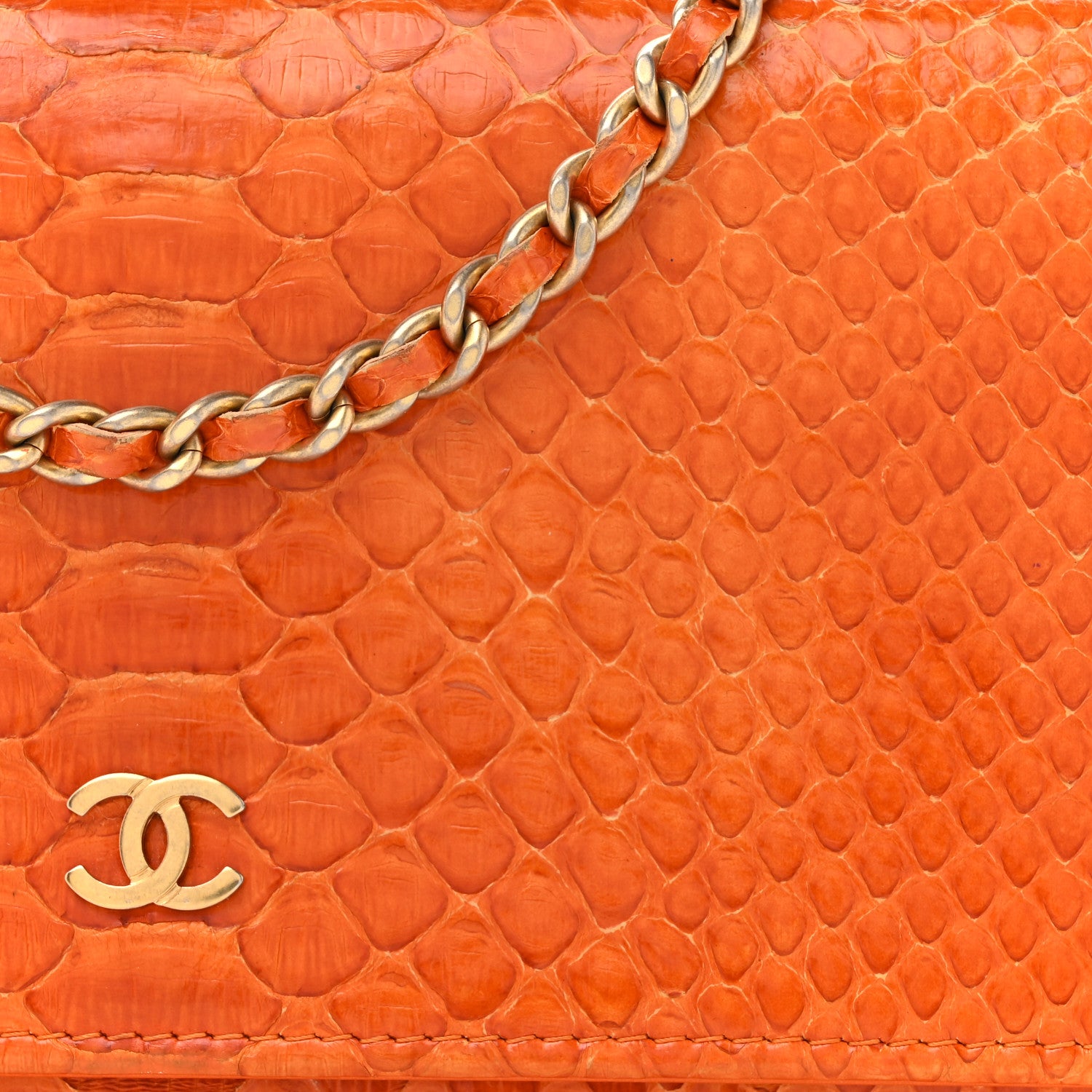 Chanel Snakeskin Wallet On Chain WOC Orange 9 of 16