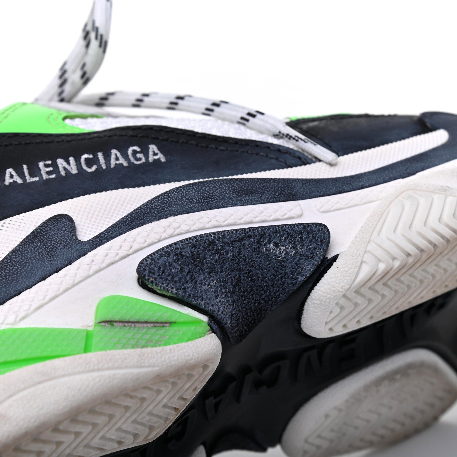 Balenciaga Fabric Mesh Womens Triple S Sneakers 37 White Green Fluo Black 12 of 13