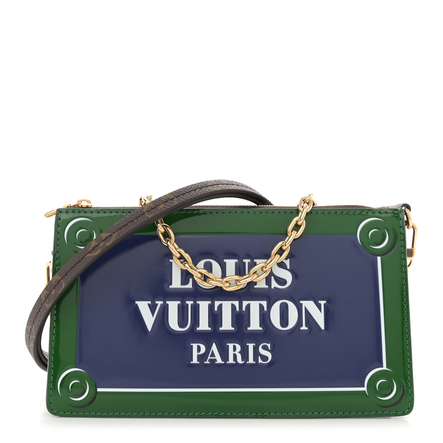 Monogram Calfskin Embossed Lexington Pouch Blue Green
