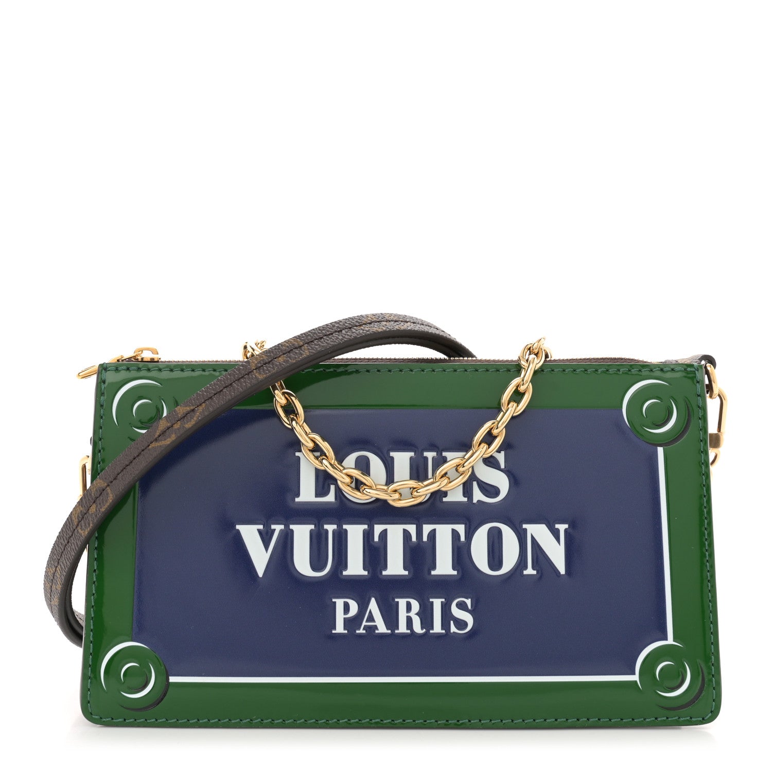 Louis Vuitton Monogram Calfskin Embossed Lexington Pouch Blue Green 1 of 9