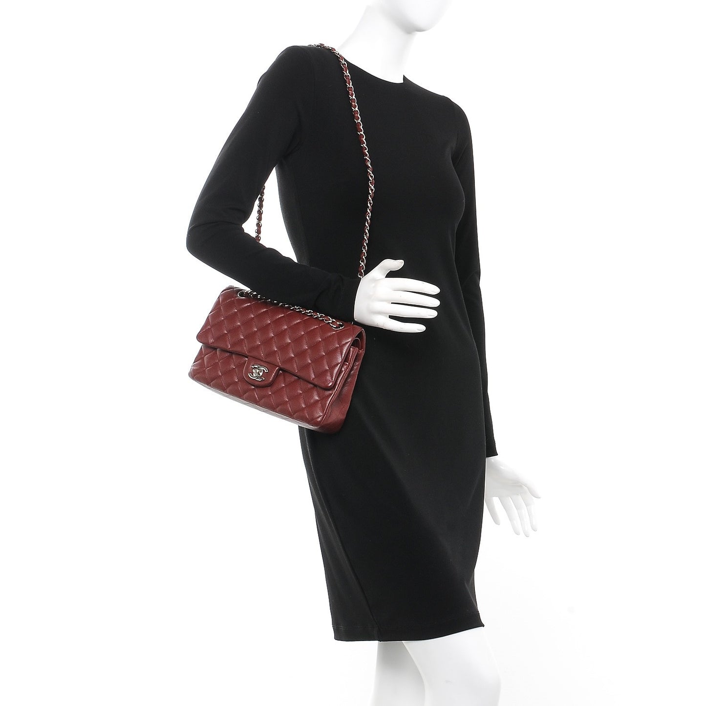 Caviar Quilted Medium Double Flap Dark Red