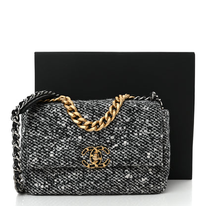 Chanel Tweed Quilted Medium Chanel 19 Flap Black White 13 of 13