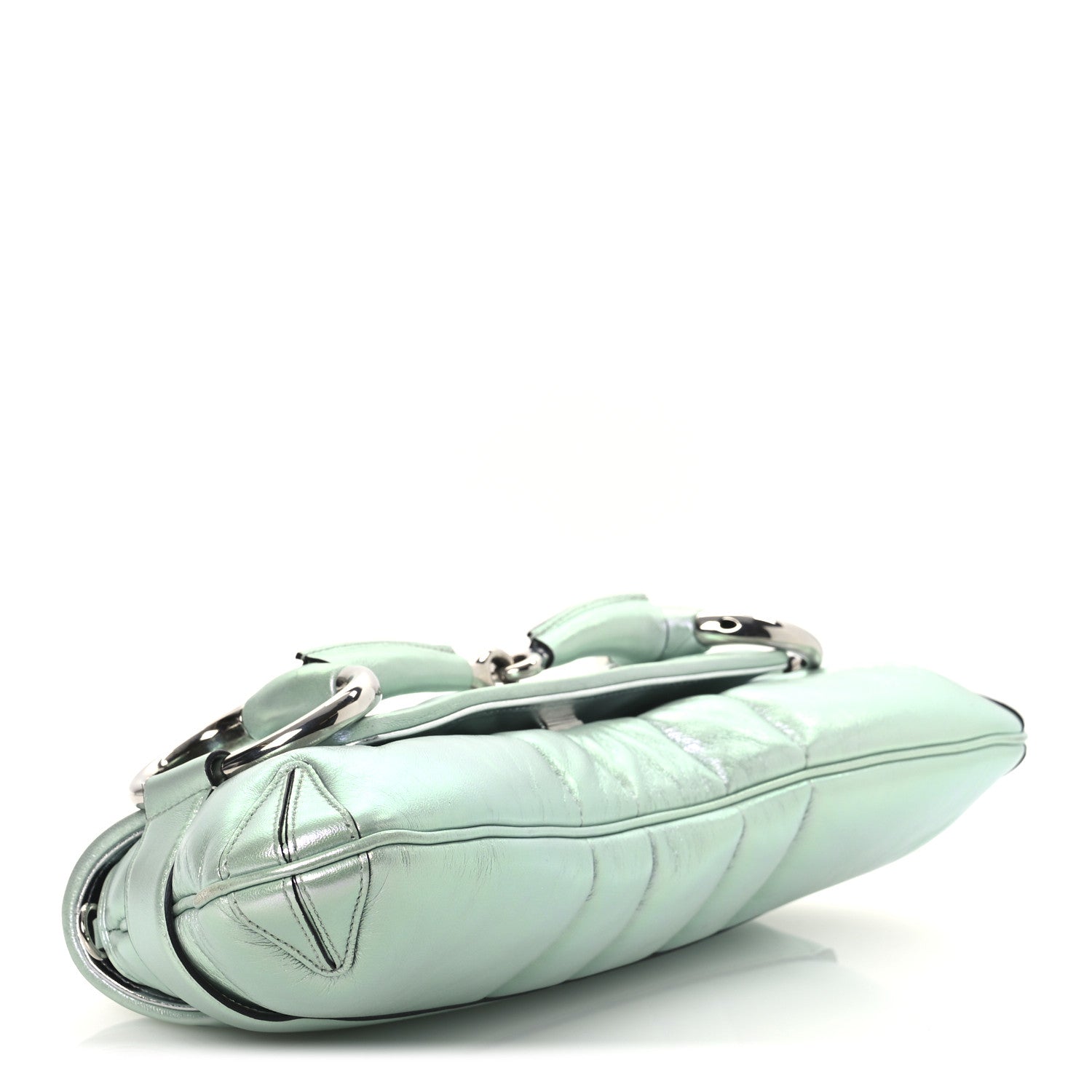 Gucci Iridescent Nappa Vertical Matelasse Medium Maxi Horsebit Chain Shoulder Bag Iridescent Salvy Green 4 of 10
