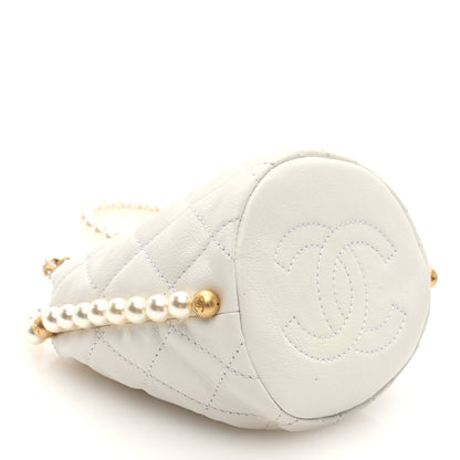 Chanel Calfskin Quilted Pearl Mini About Pearls Drawstring Bucket Bag White 4 of 10