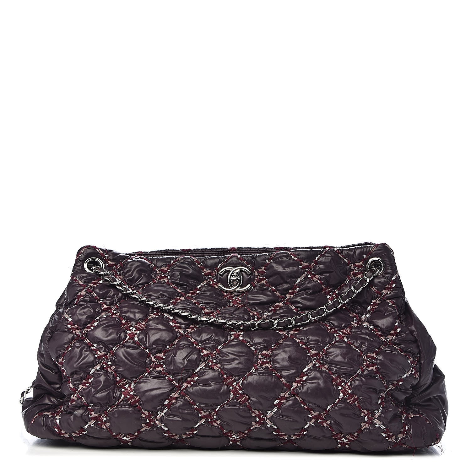 Chanel Nylon Quilted Tweed Stitch Bubble Tote Plum 1 of 15