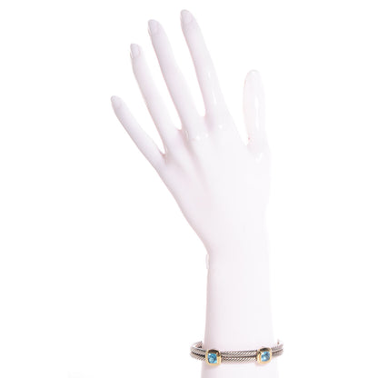 David Yurman Sterling Silver 18K Yellow Gold Blue Topaz Albion Double Station Bracelet 2 of 6