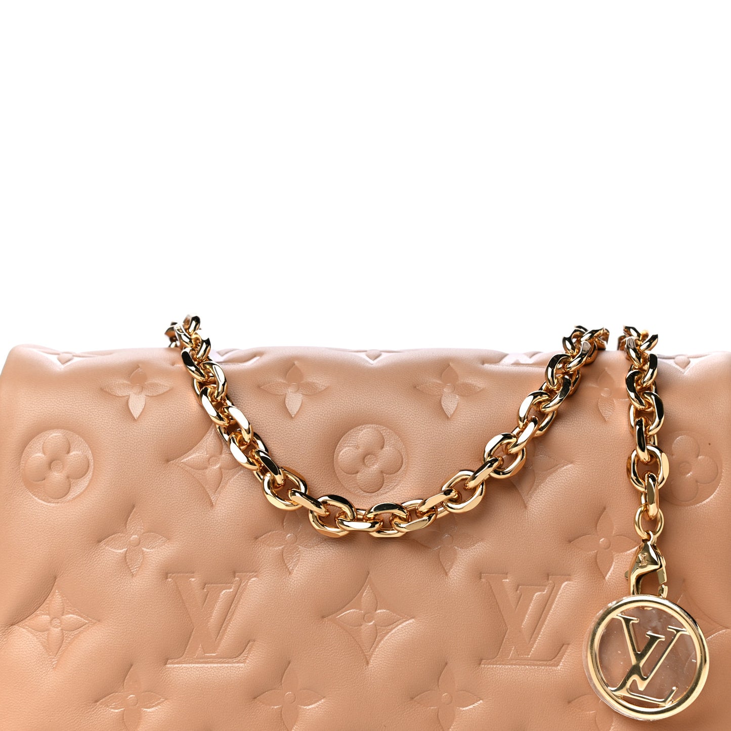 Lambskin Embossed Monogram Pochette Coussin Camel