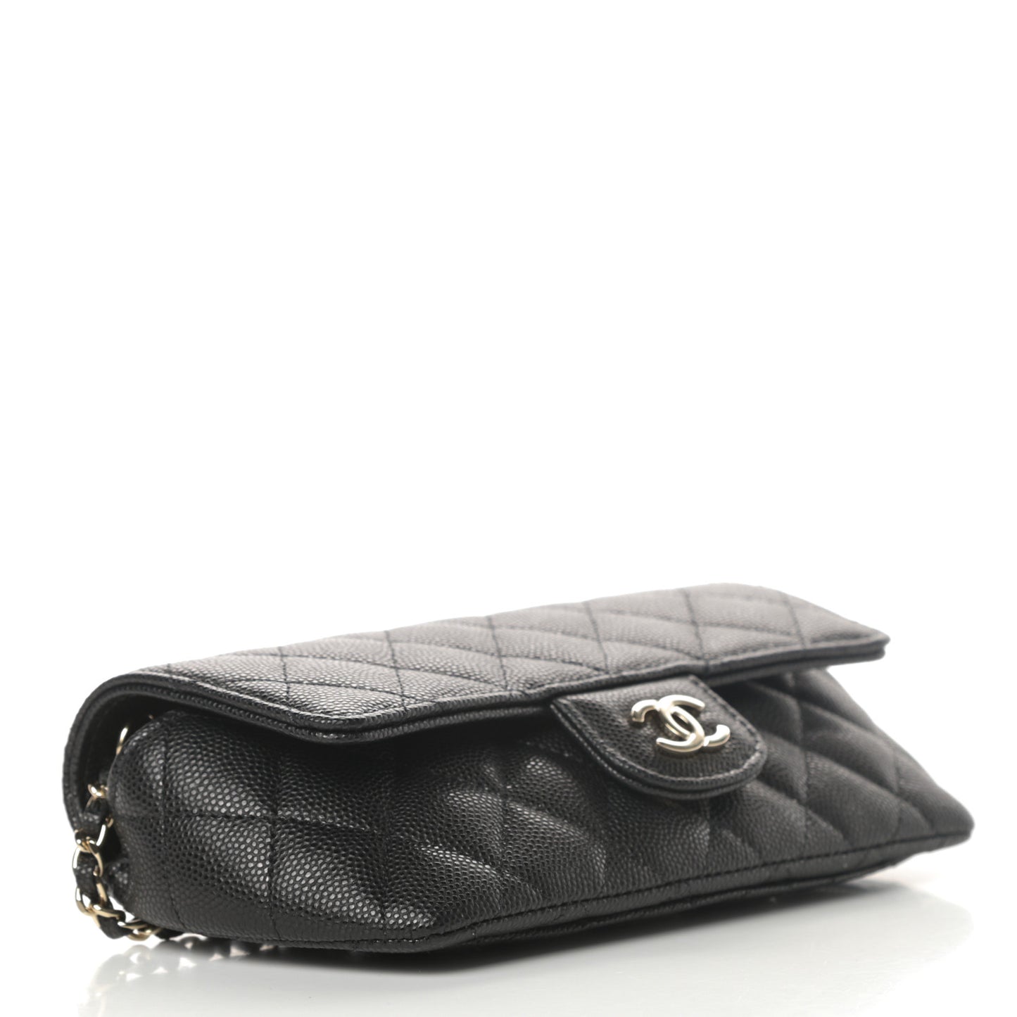 Caviar Quilted Glasses Case With Chain Black