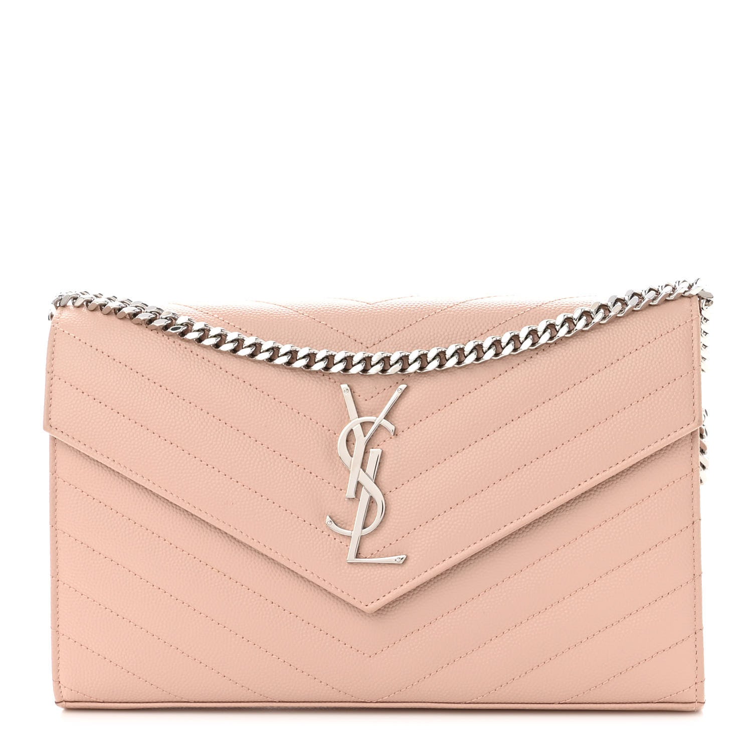 Saint Laurent Grain De Poudre Matelasse Chevron Cassandre Chain Wallet Pale Pink 1 of 9