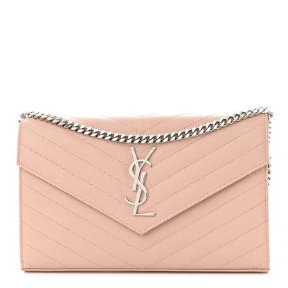 Saint Laurent Grain De Poudre Matelasse Chevron Cassandre Chain Wallet Pale Pink 1 of 9