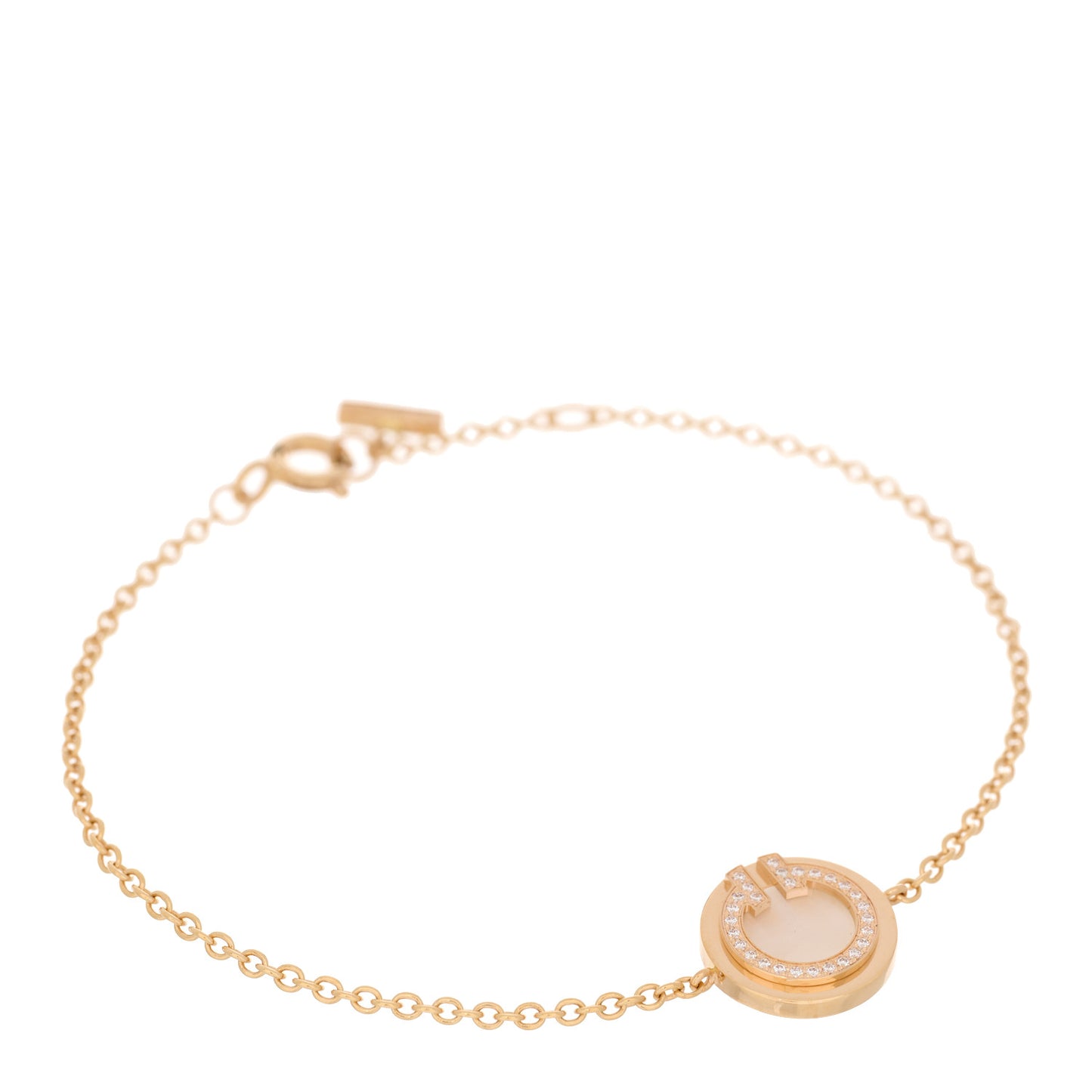 18K Rose Gold Diamond Mother of Pearl T Circle Bracelet