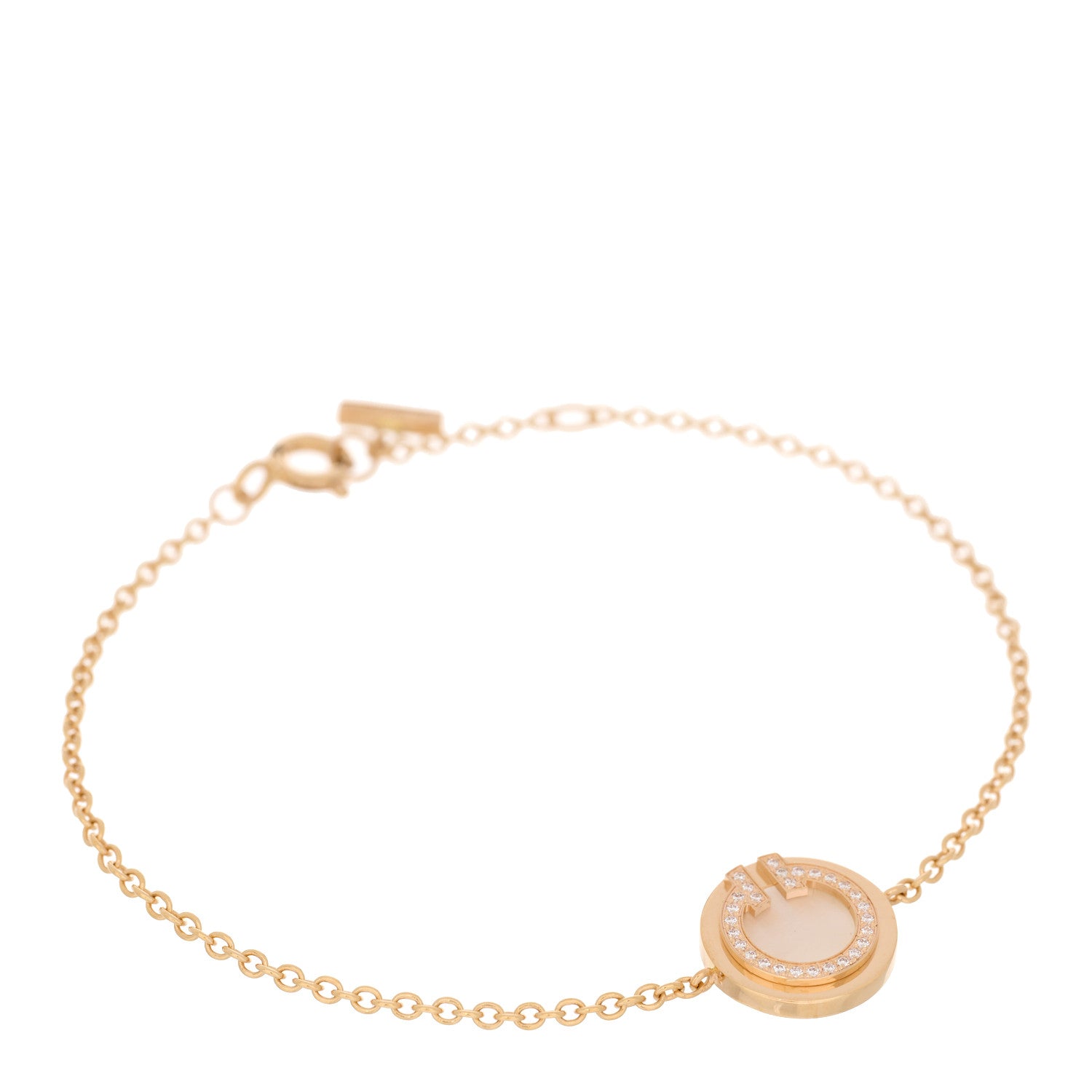 Tiffany 18K Rose Gold Diamond Mother of Pearl T Circle Bracelet 1 of 4