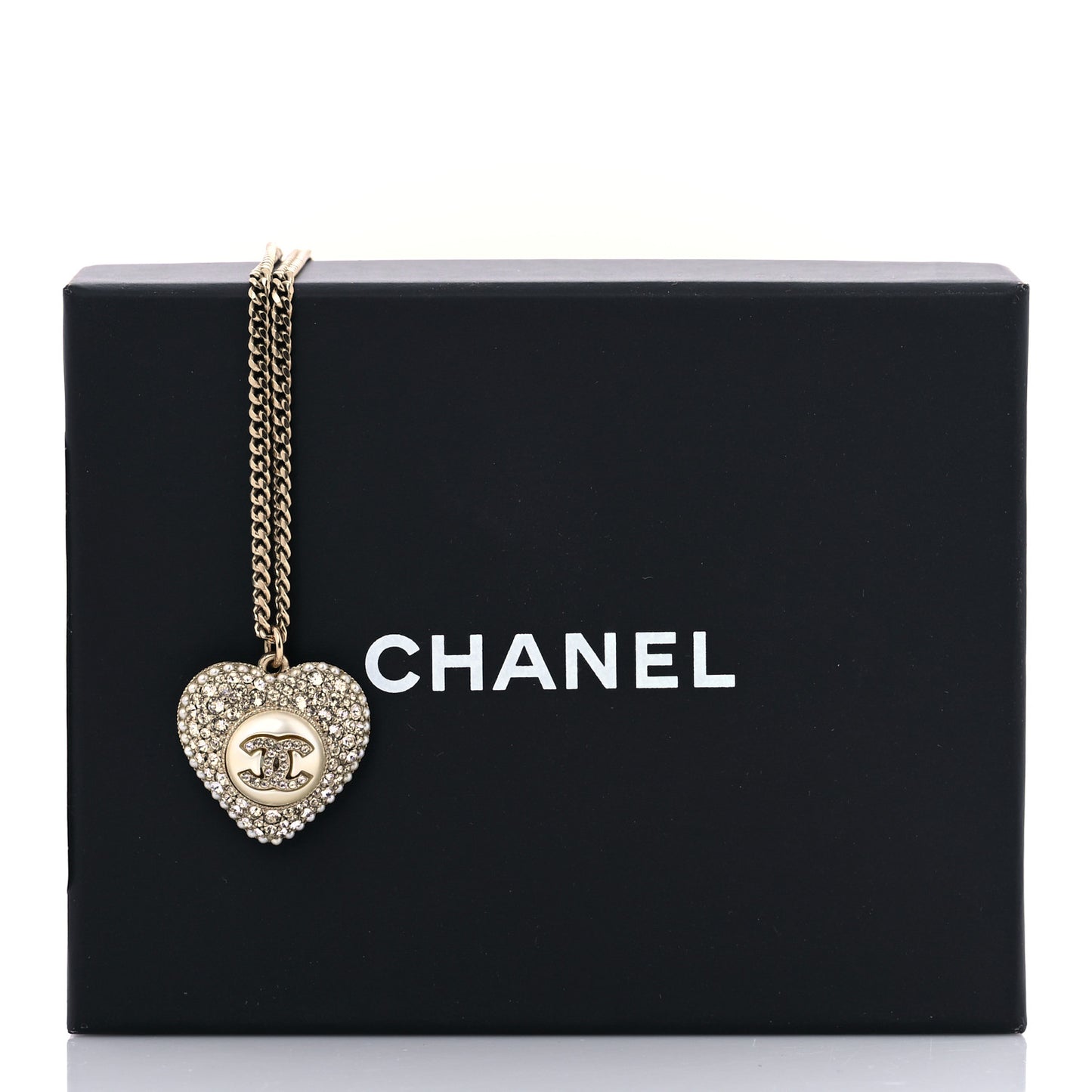 Pearl Crystal CC Heart Necklace Gold
