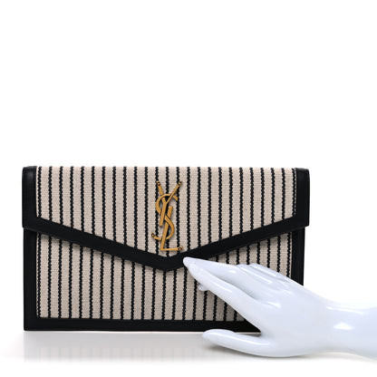 Saint Laurent Canvas Striped Uptown Pouch Beige Black 2 of 7