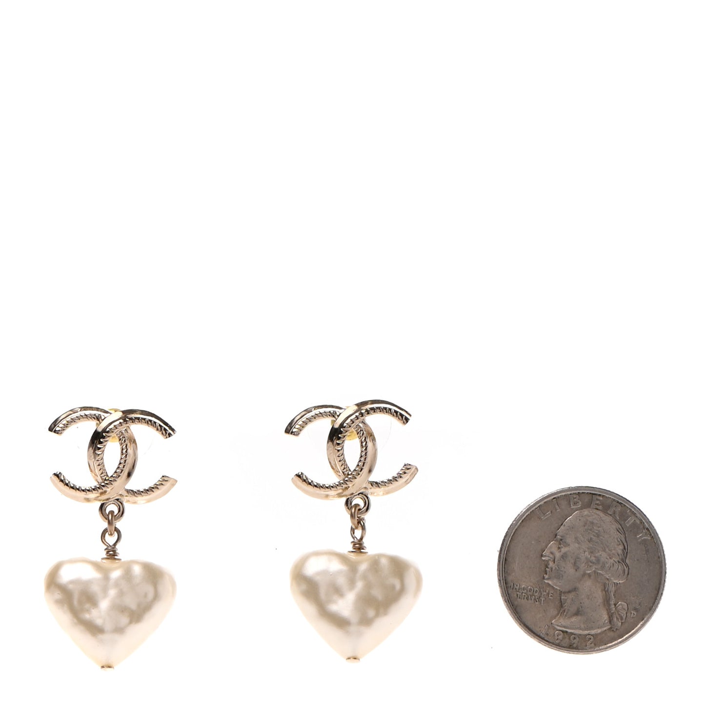 Pearl CC Heart Drop Earrings Gold