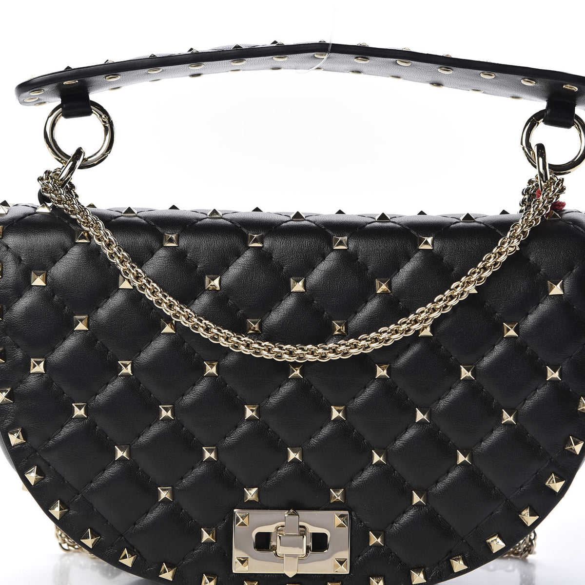 Nappa Medium Rockstud Spike Halfmoon Saddle Bag Black