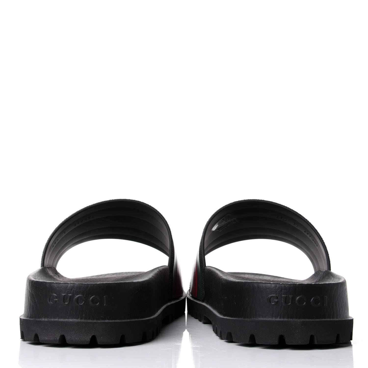 Gucci Rubber Web Mens Lug Sole Slide Sandals 10 Black Green Red 6 of 9