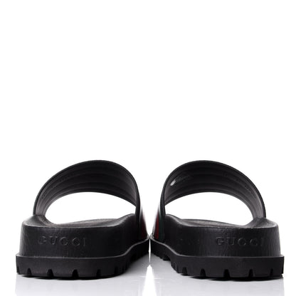 Gucci Rubber Web Mens Lug Sole Slide Sandals 10 Black Green Red 6 of 9