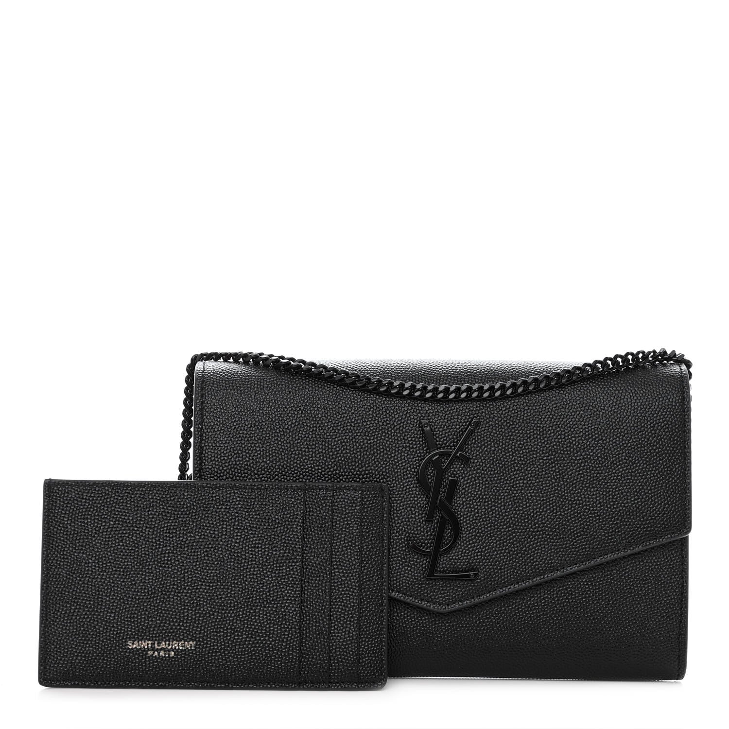 Saint Laurent Grain De Poudre Monogram Uptown Chain Wallet Black 1 of 10