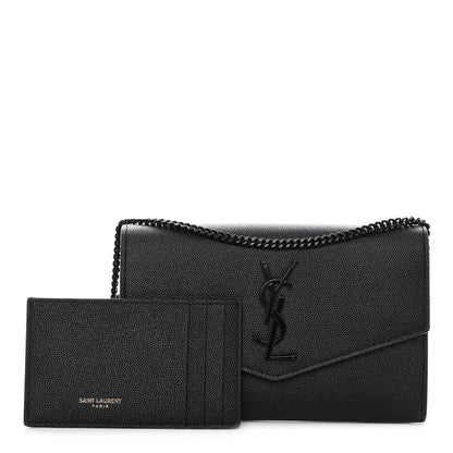 Saint Laurent Grain De Poudre Monogram Uptown Chain Wallet Black 1 of 10