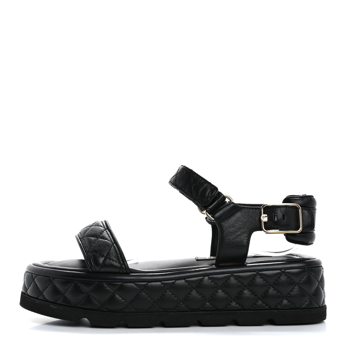 Lambskin Quilted Platform Sandals 37 Black