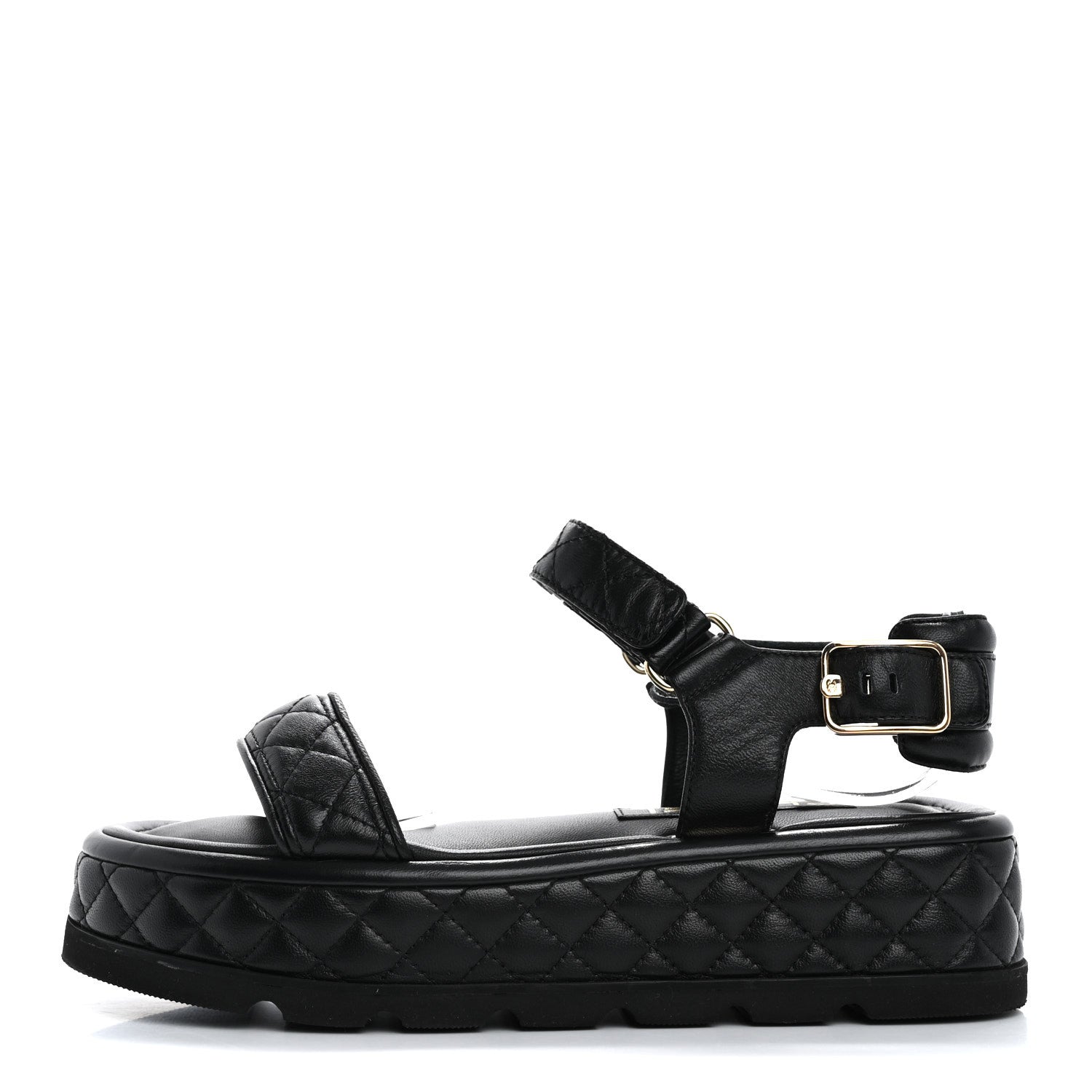 Chanel Lambskin Quilted Platform Sandals 37 Black 1 of 14