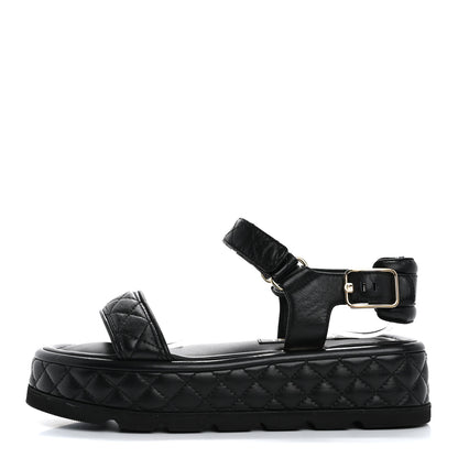 Chanel Lambskin Quilted Platform Sandals 37 Black 1 of 14