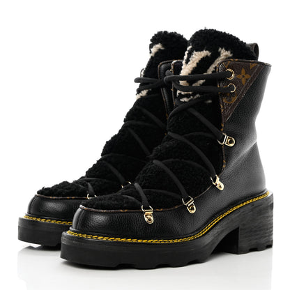 Louis Vuitton Grained Calfskin Shearling LV Beaubourg Ankle Boots 39 Black 6 of 16