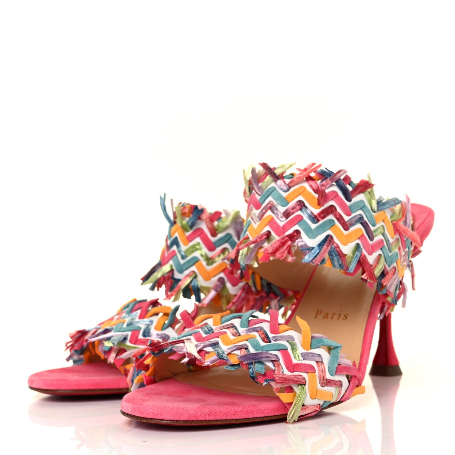 Christian Louboutin Nappa Velvet Suede Raffia Meroine 85 Sandals 40 Multicolor 3 of 8