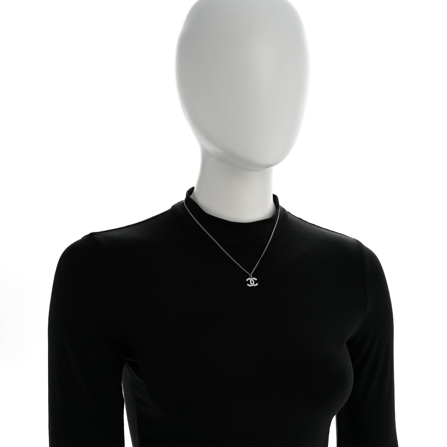 Chanel Crystal Timeless CC Necklace Silver 2 of 6