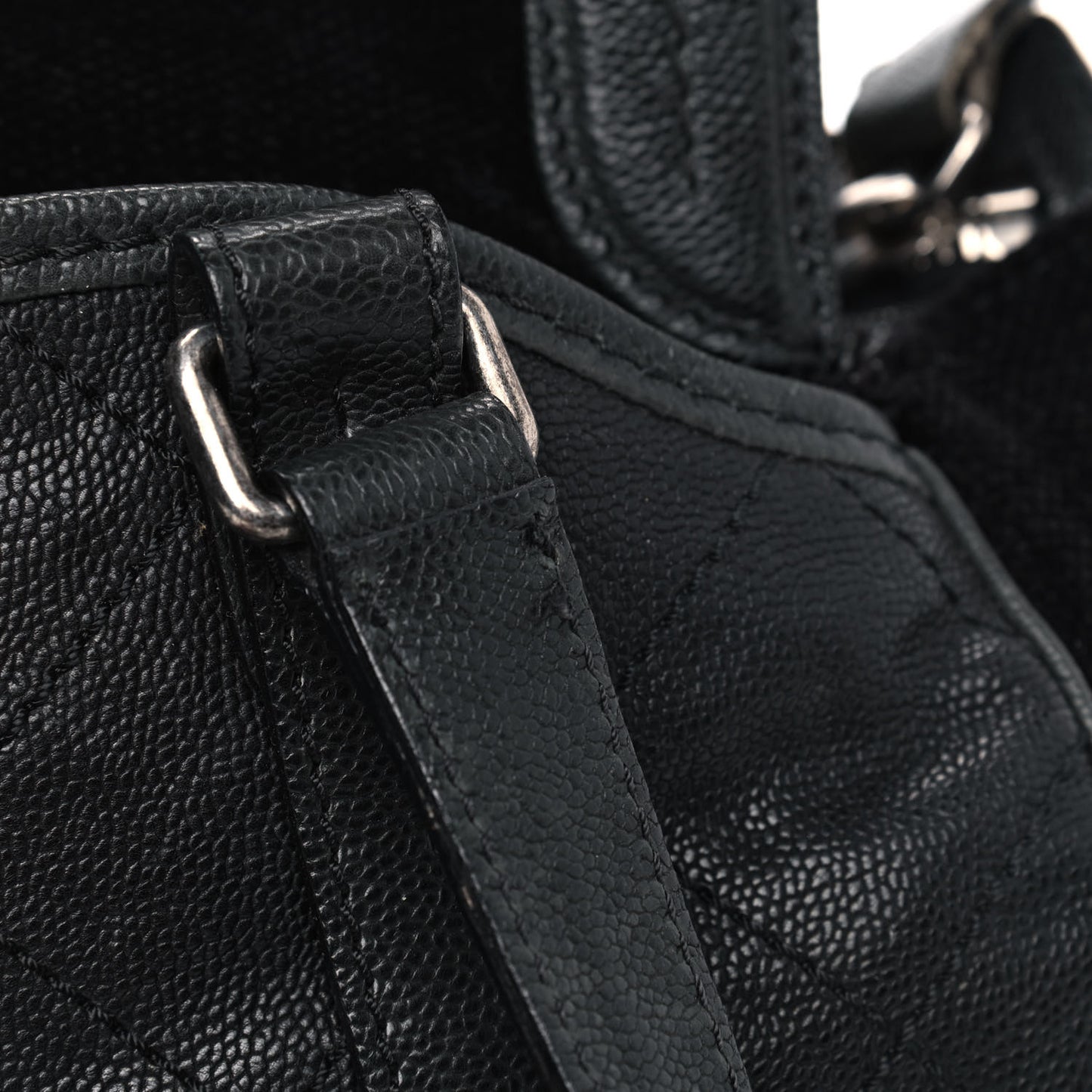 Caviar Fabric Diamond Stitched Mademoiselle Shoulder Bag Black