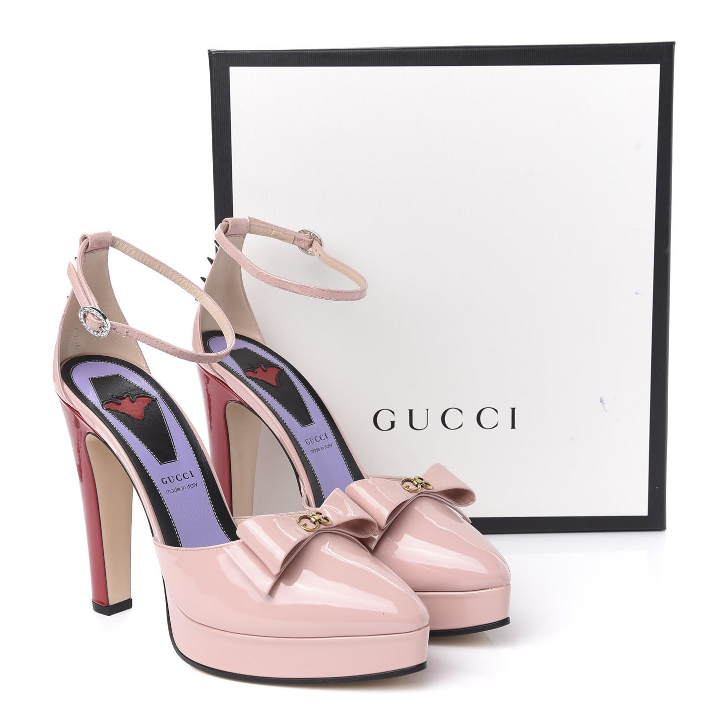 Patent Crystal GG Bow Sadie Spike Ankle Strap d'Orsay Platform High Heel Pumps 40 Perfect Pink
