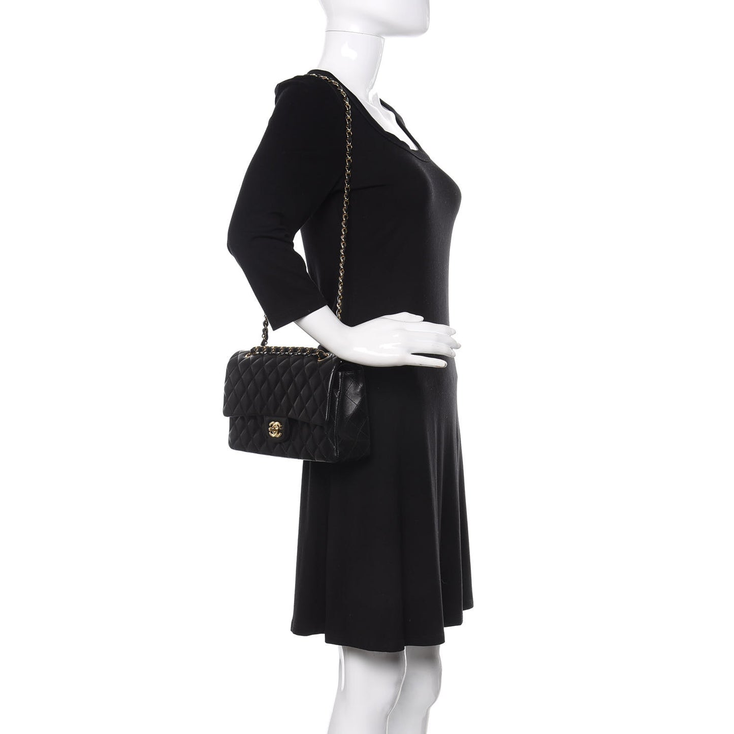 Lambskin Quilted Medium Double Flap Black