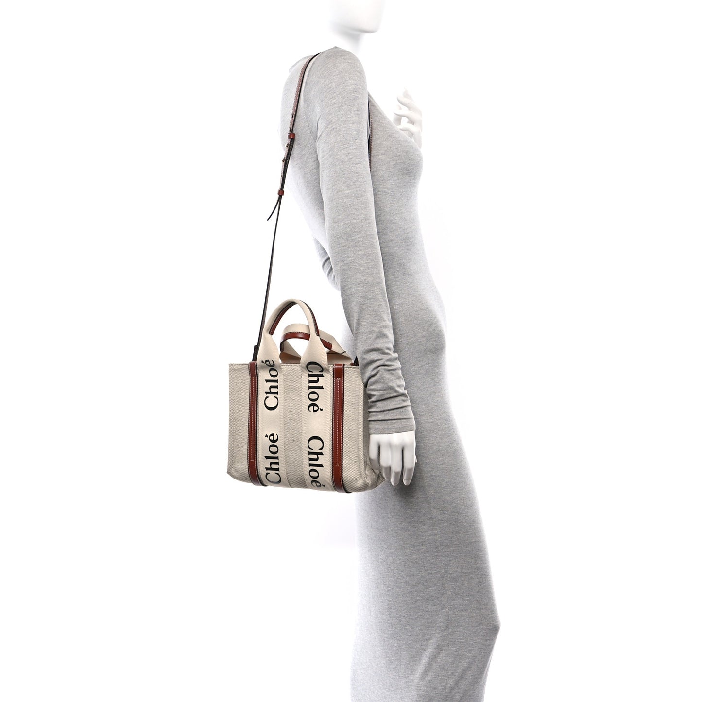 Cotton Calfskin Small Woody Ribbon Tote With Strap White Brown