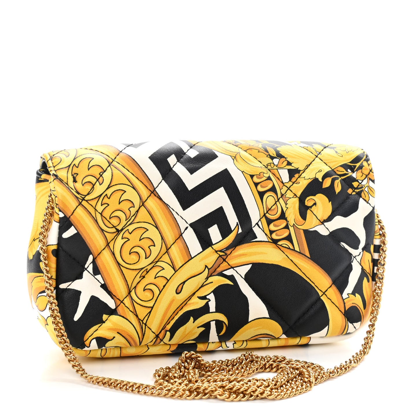 Nappa Baroque Print Quilted Trapuntata Tribute Wallet Chain Crossbody Gold Black