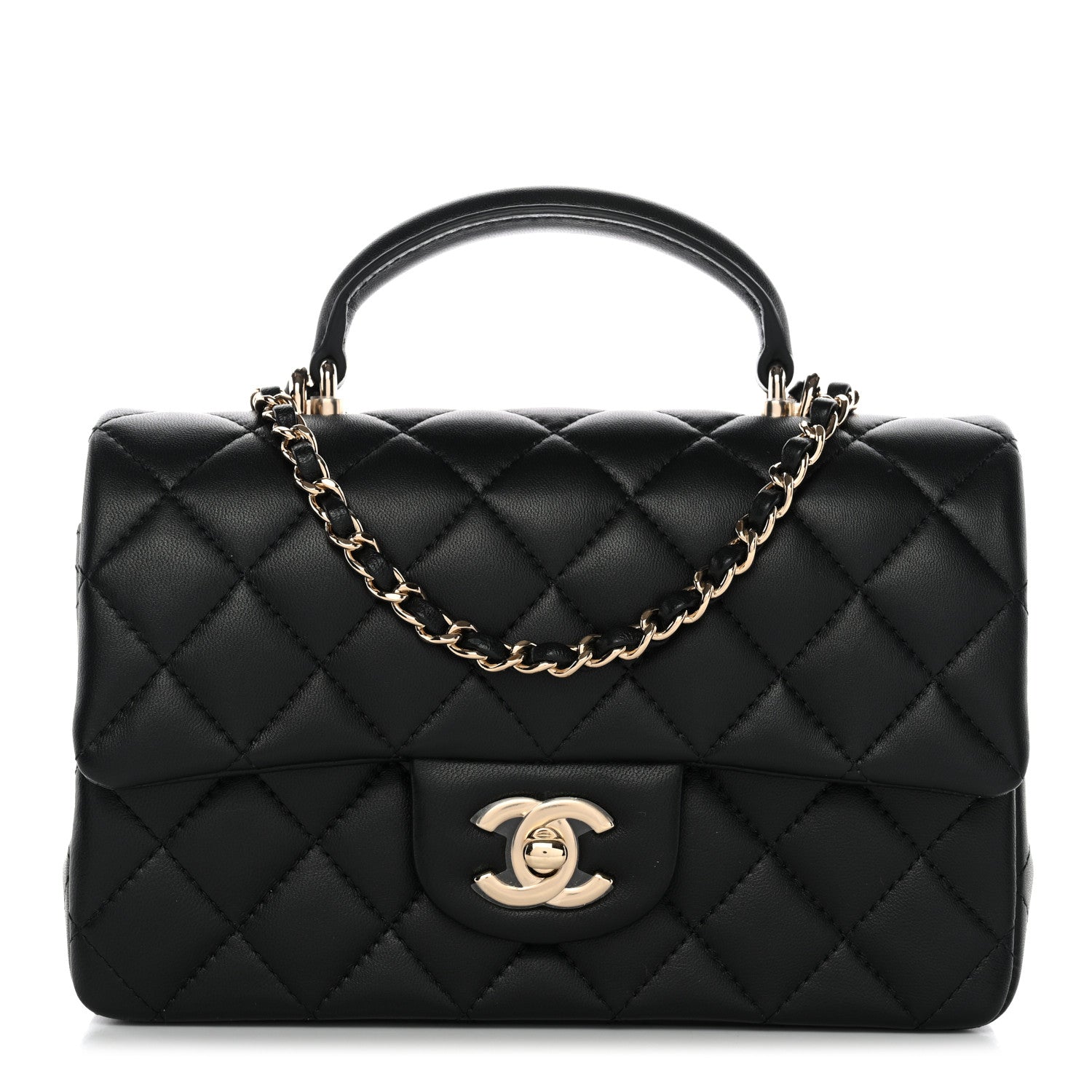 Chanel Lambskin Quilted Mini Top Handle Rectangular Flap Black 1 of 11