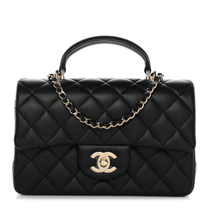 Chanel Lambskin Quilted Mini Top Handle Rectangular Flap Black 1 of 11
