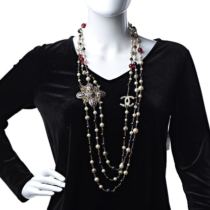 Chanel Pearl Bead Crystal CC Long Necklace Gold Red 2 of 6