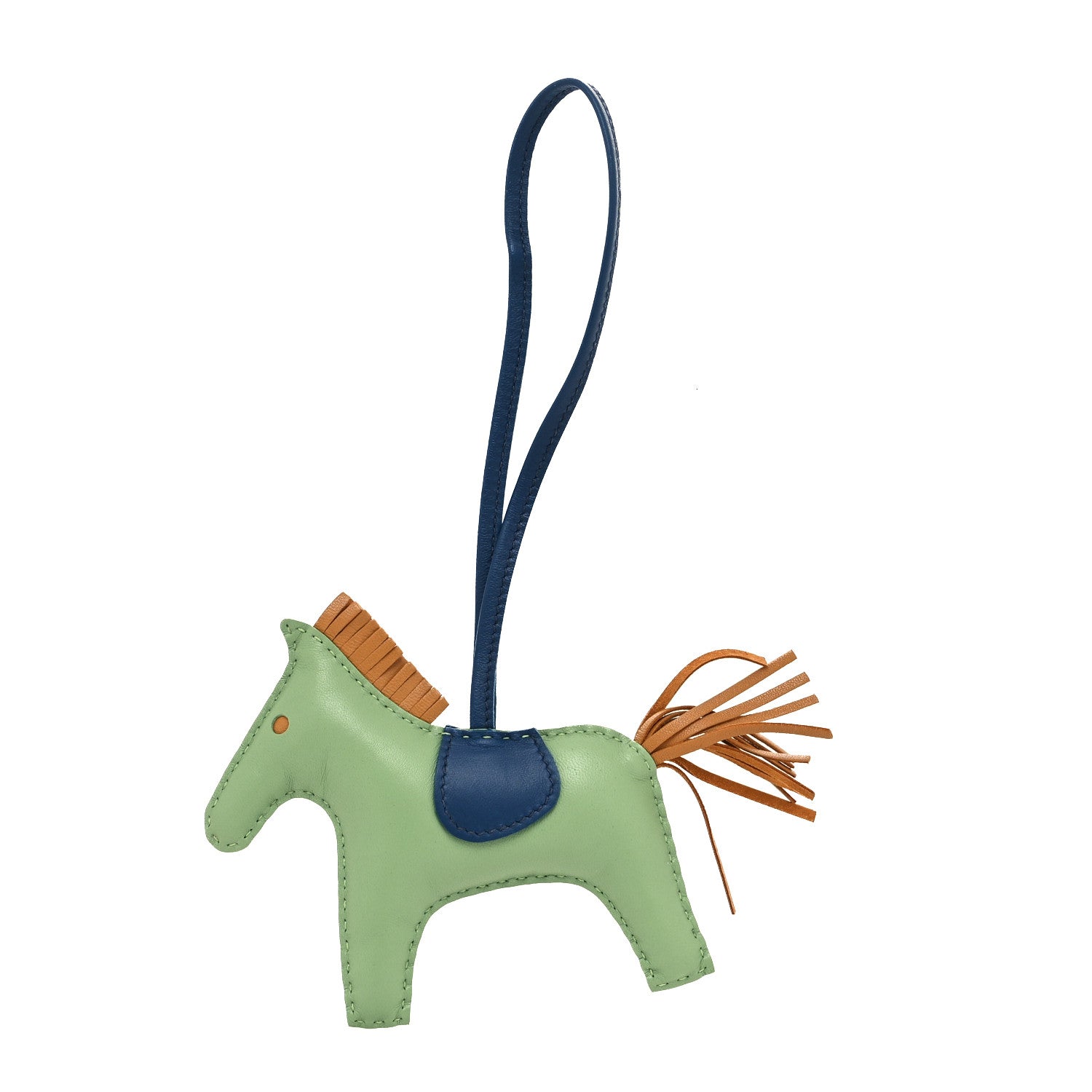 Hermes Milo Lambskin Grigri Rodeo Horse Bag Charm MM Vert Criquet Sesame Bleu De Malte 1 of 5