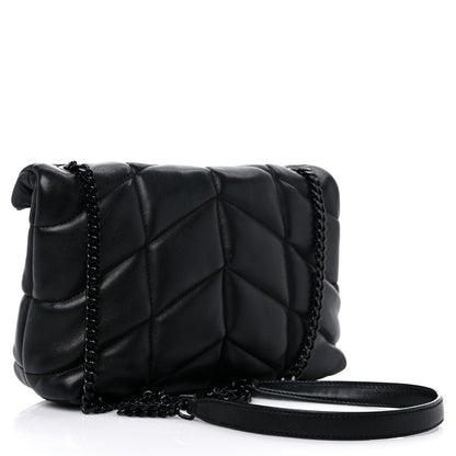 Saint Laurent Lambskin Quilted Toy Loulou Puffer Monogram Chain Satchel Black 3 of 14