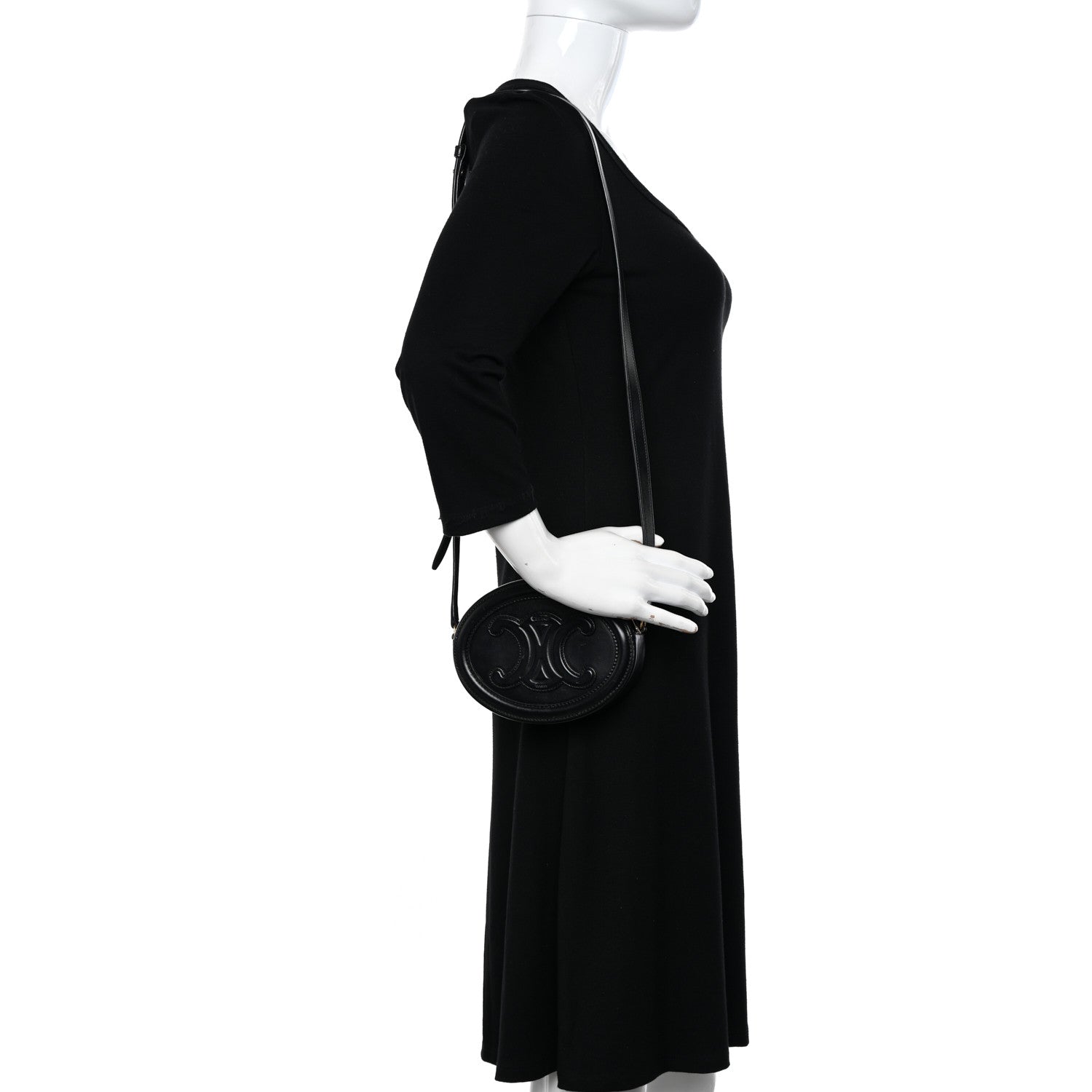 Celine Smooth Calfskin Cuir Triomphe Oval Bag Black 2 of 12