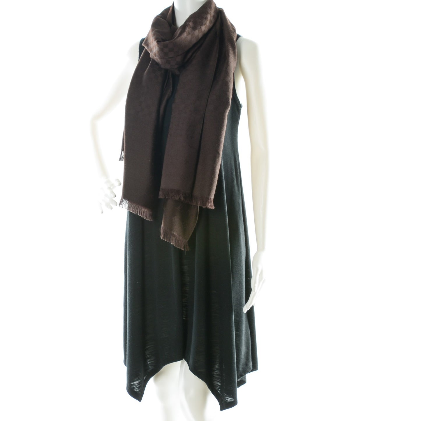 Silk Cashmere Monogram Damier Stole Brown