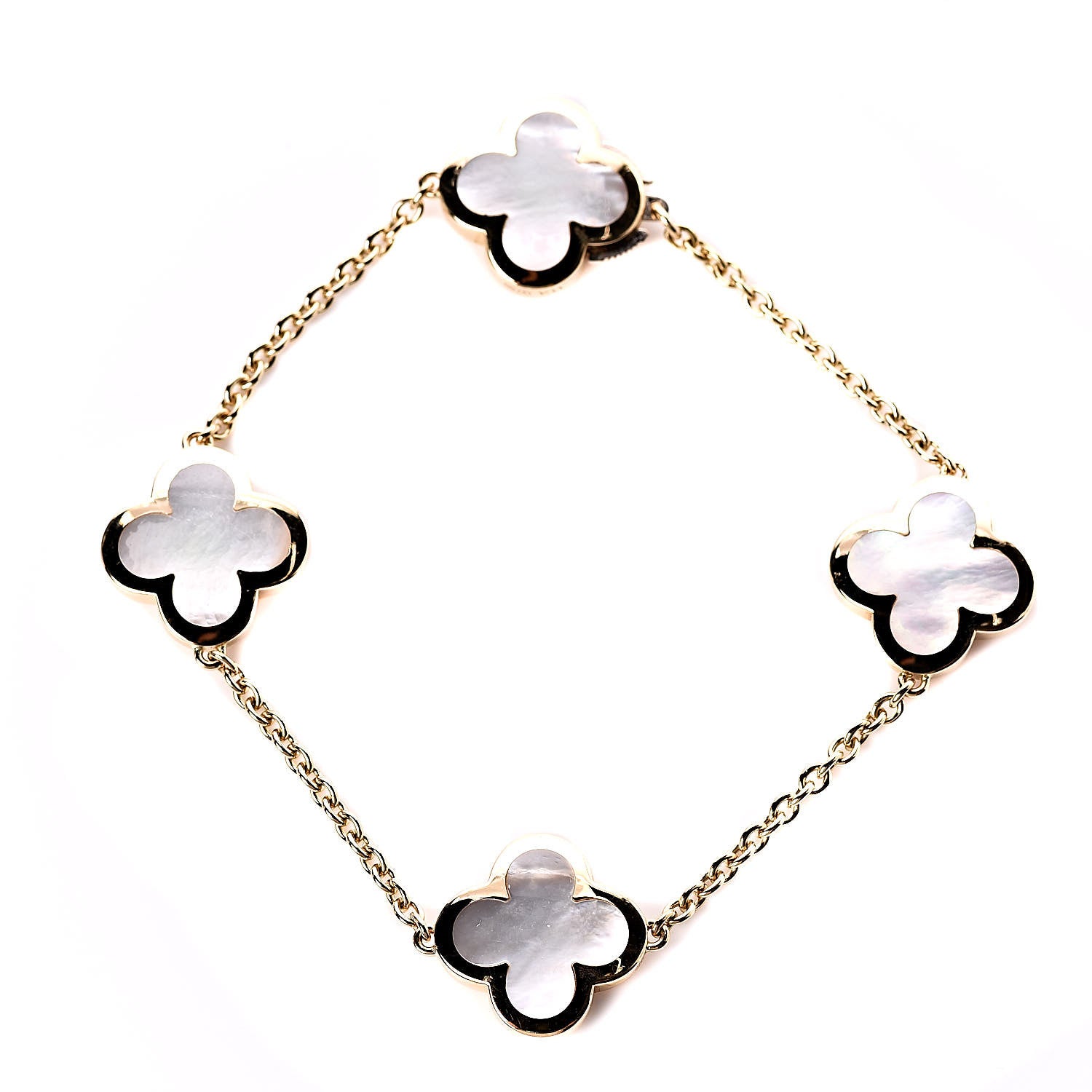 Van Cleef & Arpels 18K Yellow Gold Mother of Pearl 4 Motifs Pure Alhambra Bracelet 1 of 6